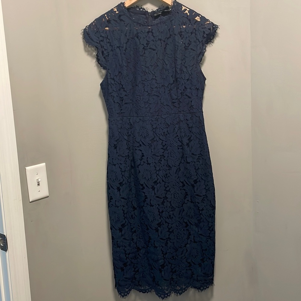 Lace floral navy blue cocktail dress